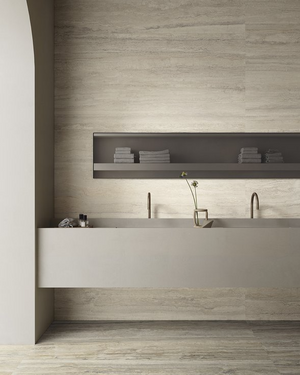 Perseo Beige 12x24 Polished Porcelain tile sample