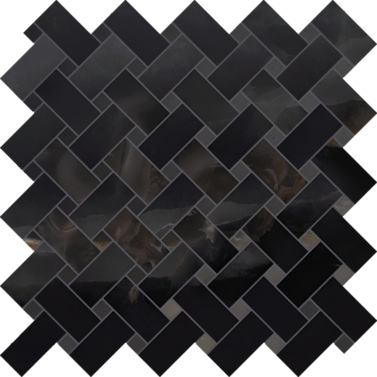 Onyx Black Intrecci Mosaic Polished tile sample