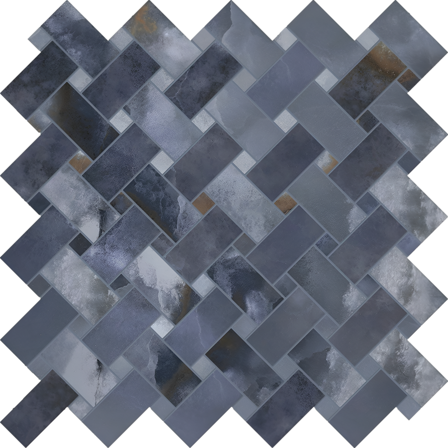Onyx Blue Basketweave Mosaic Polished