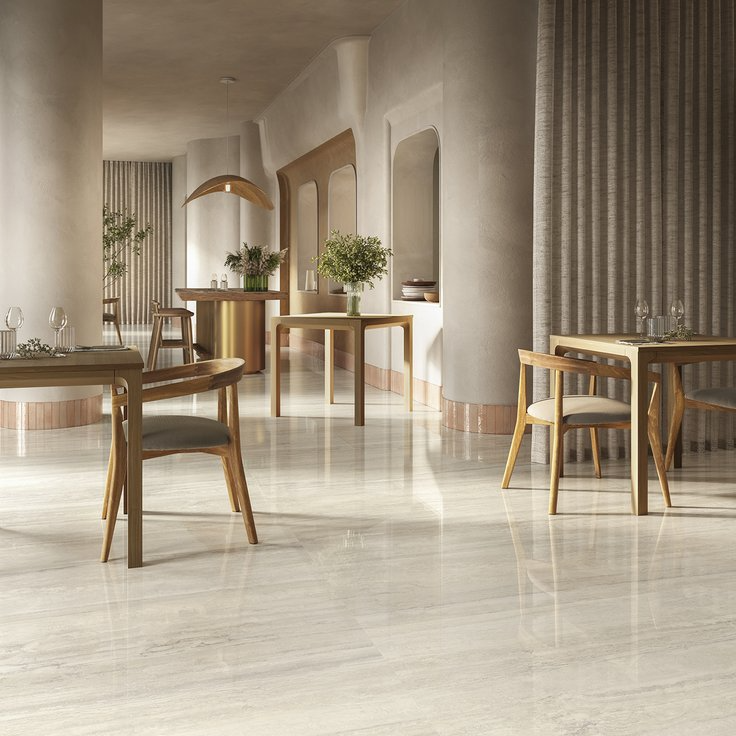Perseo Ivory 12x24 Polished Porcelain tile sample