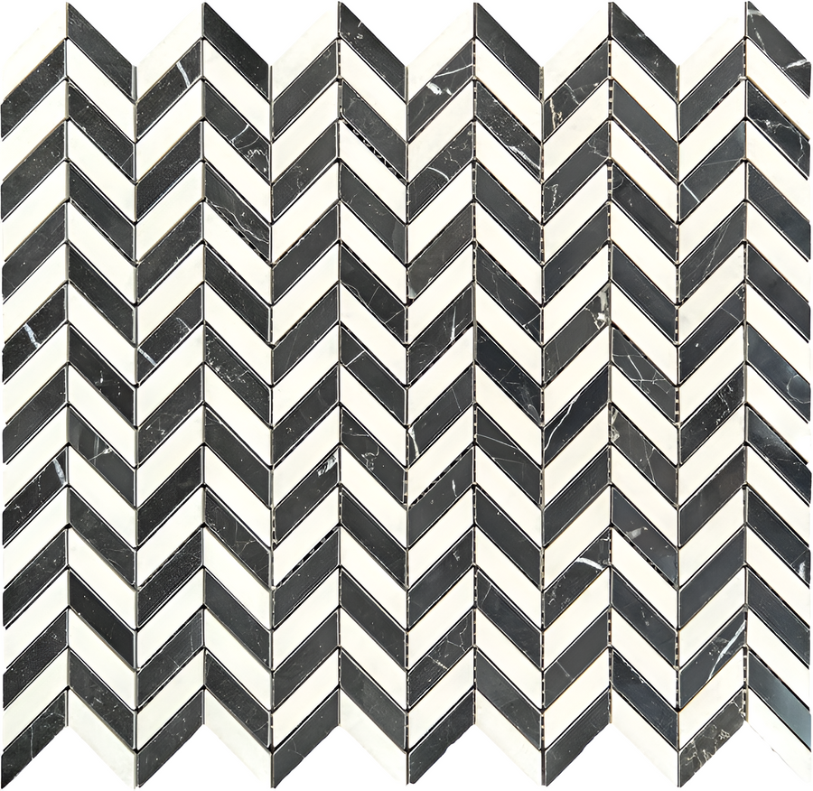 Mini Nero Marquina & Thassos Chevron Mosaic