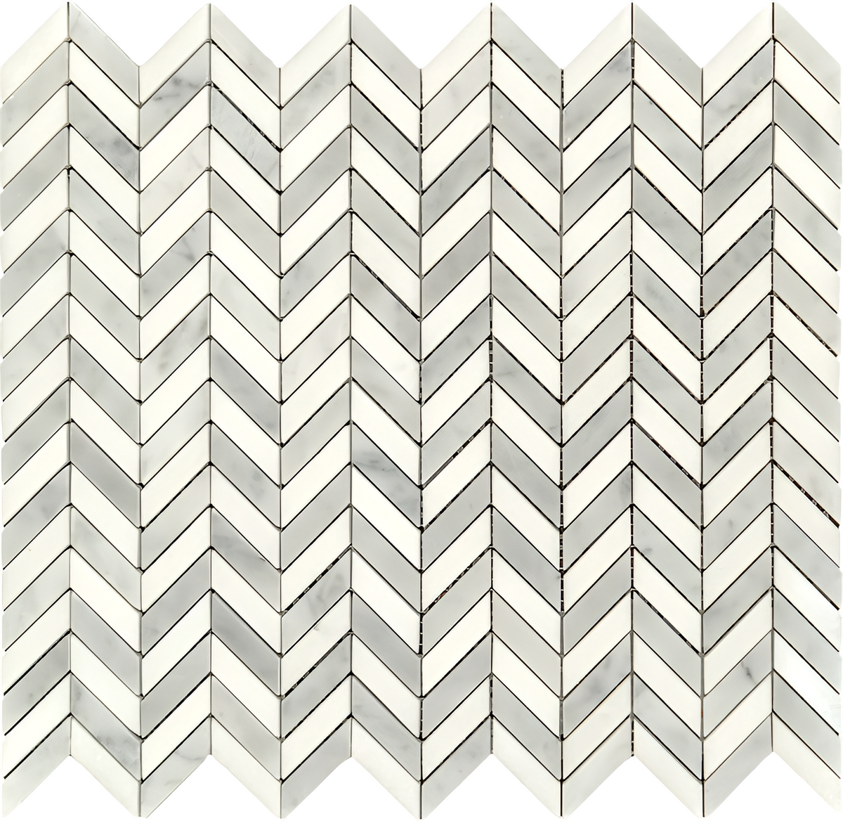 Mini Bianco Carrara & Thassos Chevron Mosaic tile sample