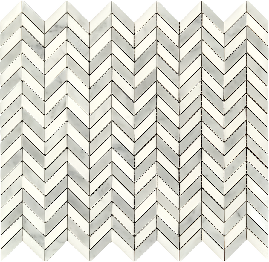 Mini Bianco Carrara & Thassos Chevron Mosaic