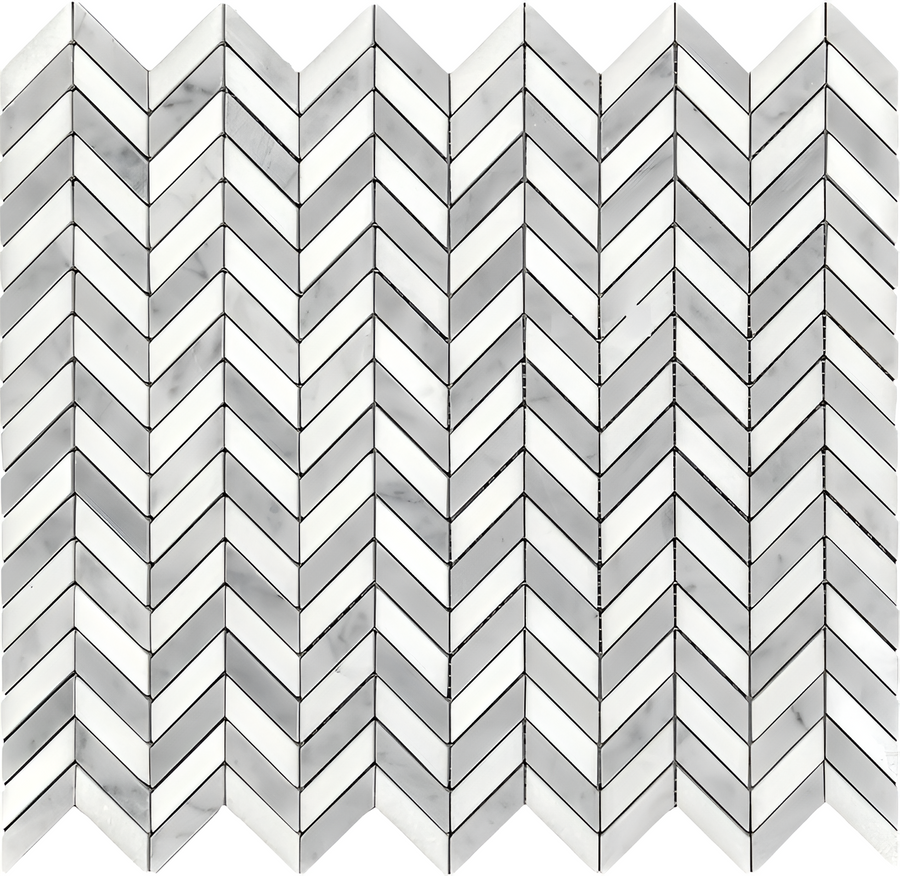Mini  Bardiglio & Thassos Chevron Mosaic