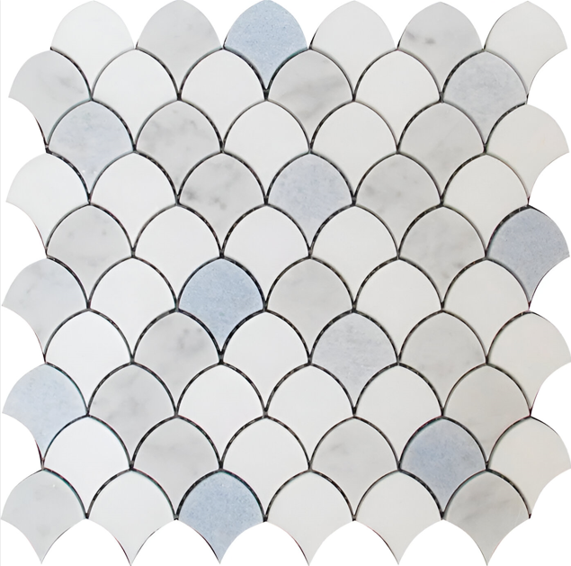 Carrara and Blue Celeste Fish Scale marble