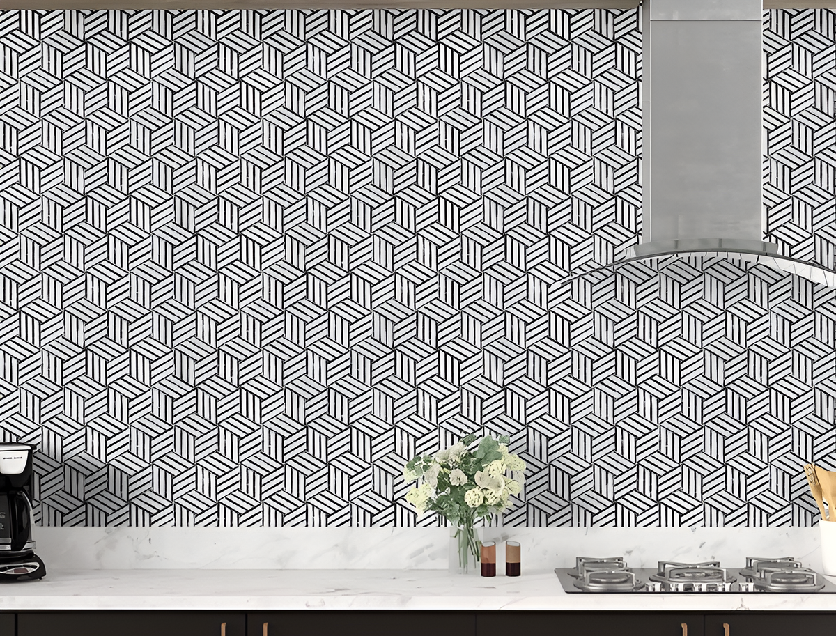 Marble Prism Thassos and  Nero tile sample