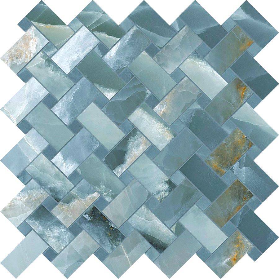 Onyx Green Basketweave Mosaic Polished