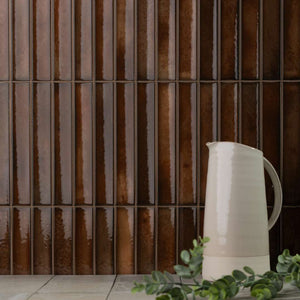 Kanji Fluted Walnut 4.5x9 Glossy Porcelain – porcelain tile, walnut brown glossy (2 of 4)