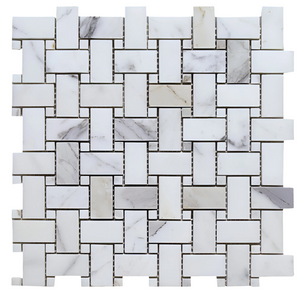 Basketweave Calacatta Gold with Dot Polished tile sample