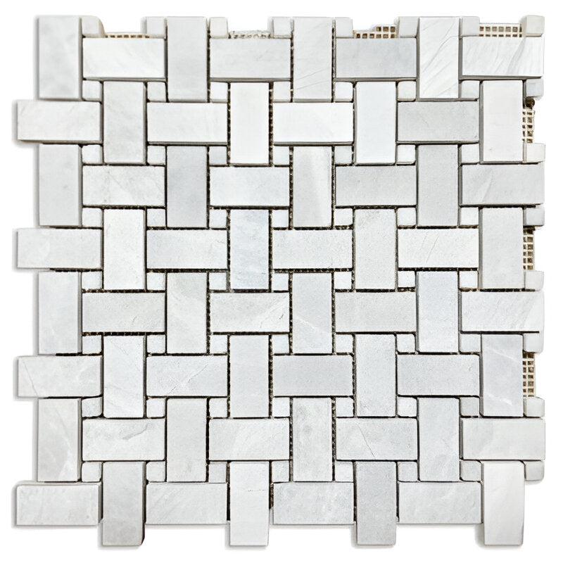 Basket Weave Ice Silver & White Dot