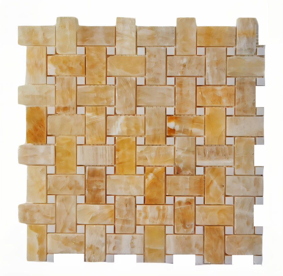 Basketweave honey onyx white dot