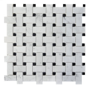 Basketweave Carrara with Black Dot tile sample