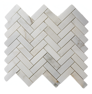 Calacatta Gold Herringbone 1×3 Polished tile sample