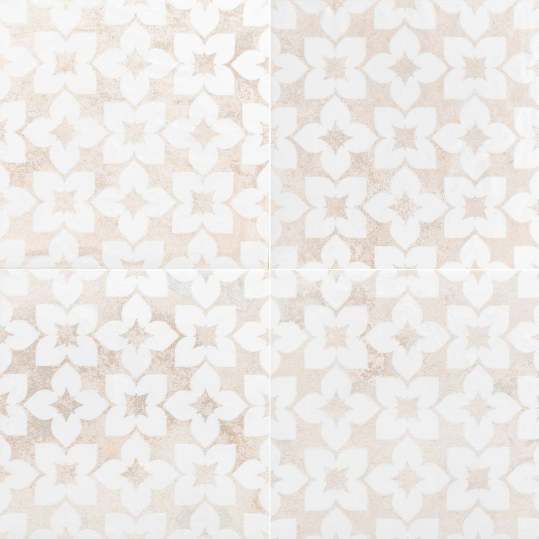 Spirit Ivory 8x8 Polished Porcelain Tile - 4 tiles joined, each tile 8x8 in